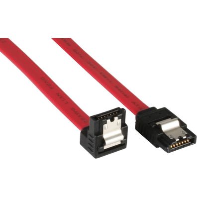 InLine® SATA Anschlusskabel abgewinkelt, mit Sicherheitslasche, 0,5m, rot