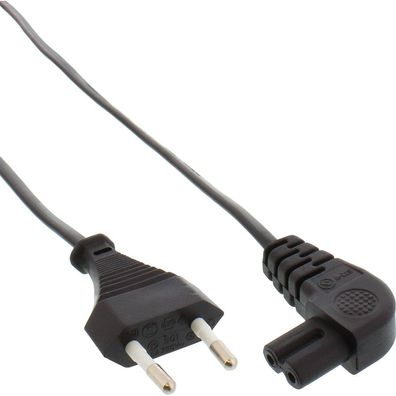 InLine® Netzkabel, Netzstecker auf Euro 8 C7 Stecker, gewinkelt, 2,0m, schwarz