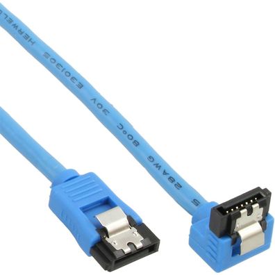 InLine® SATA 6Gb/ s Anschlusskabel rund, abgewinkelt, blau, mit Lasche, 0,3m, bla