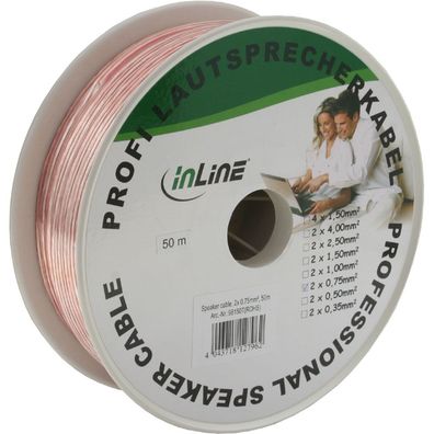 InLine® Lautsprecherkabel, 2x 0,75mm², CCA, transparent, 50m, transparent