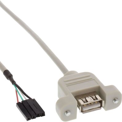 InLine® USB 2.0 Anschlusskabel, Einbaubuchse A auf Pfostenanschluss, 0,6m, beige