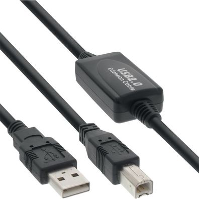 InLine® USB 2.0 Kabel, aktiv mit Signalverstärkung ZollRepeaterZoll, A an B, 10m