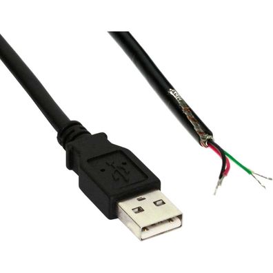 InLine® USB 2.0 Kabel, A an offenes Ende, schwarz, 2m, bulk, schwarz