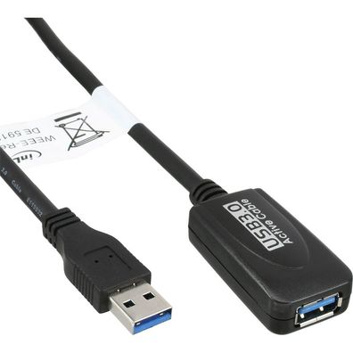 InLine® USB 3.0 Aktiv-Verlängerung, Stecker A an Buchse A, schwarz, 5m, schwarz
