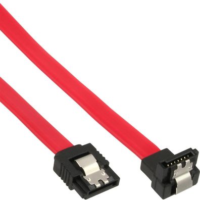 InLine® SATA Anschlusskabel abgewinkelt, mit Sicherheitslasche, 0,15m, rot