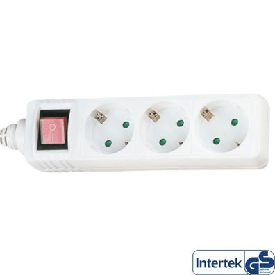 InLine® Steckdosenleiste, 3-fach Schutzkontakt mit Schalter, 5m, weiß, weiß