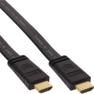 InLine® HDMI Flachkabel, HDMI-High Speed mit Ethernet, verg. Kontakte, schwarz,