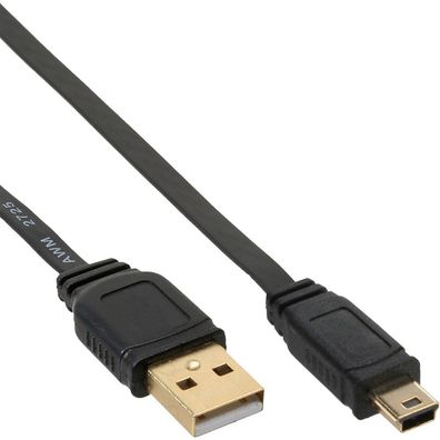 InLine® USB 2.0 Flachkabel, USB A Stecker an Mini-B Stecker (5pol.), schwarz, 0,