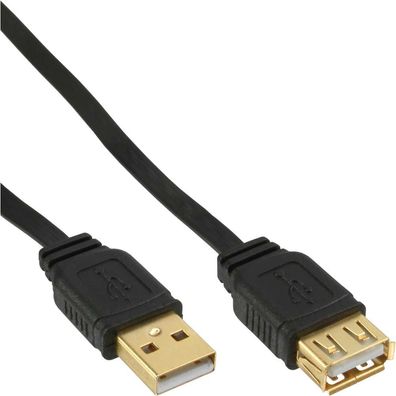 InLine® USB 2.0 Flachkabel Verlängerung, A Stecker / Buchse, schwarz, Kontakte g