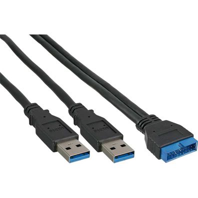 InLine® USB 3.0 Adapterkabel, 2x Stecker A auf Pfostenanschluss 19pol., 0,4m, sc