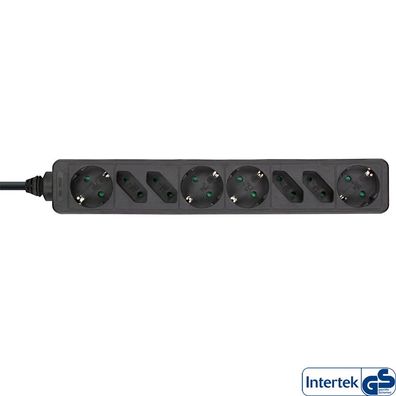 InLine® Steckdosenleiste, 8-fach, 4x Schutzkontakt + 4x Euro, 3m, schwarz, schwa