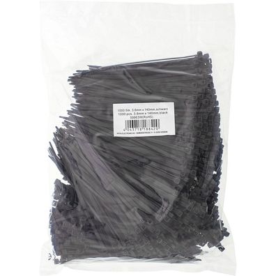 InLine® Kabelbinder, Länge 140mm, Breite 3,6mm, schwarz, 1000 Stück, bulk, schwa