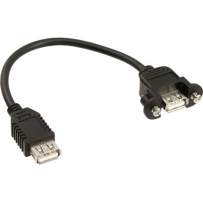 InLine® USB 2.0 Adapterkabel, Buchse A auf Einbaubuchse A, 0,2m, schwarz
