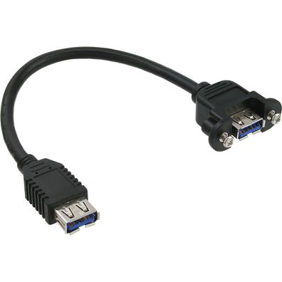 InLine® USB 3.0 Adapterkabel, Buchse A auf Einbaubuchse A, 0,2m, schwarz