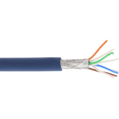 Patchkabel, S/FTP (PiMf), Cat.6A, 500MHz, halogenfrei, Kupfer, blau, 100m, blau