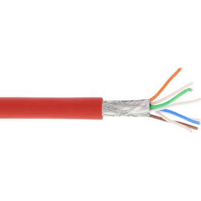 Patchkabel, S/ FTP (PiMf), Cat.6A, 500MHz, halogenfrei, Kupfer, rot, 100m, rot