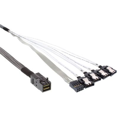 InLine® Mini SAS HD Kabel, SFF-8643 zu 4x SATA + Sideband, 0,5m, schwarz