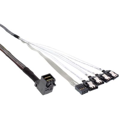 InLine® Mini SAS HD Kabel, SFF-8643 gewinkelt zu 4x SATA + Sideband, 0,5m, schwa