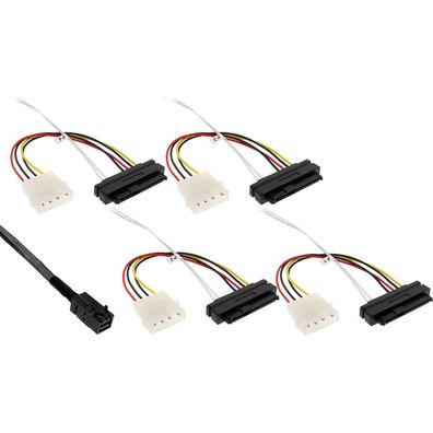 InLine® Mini SAS HD Kabel, SFF-8643 zu 4x SFF-8482 (29-pol.) + Strom, 1m, schwar