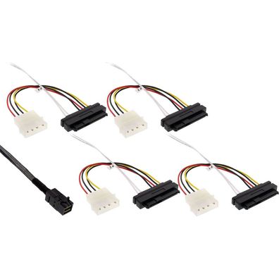 InLine® Mini SAS HD Kabel, SFF-8643 zu 4x SFF-8482 (29-pol.) + Strom, 0,5m, schw