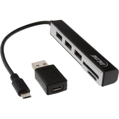 InLine® USB OTG Cardreader und 3-fach USB 2.0 Hub, für SDXC und microSD, mit Ada