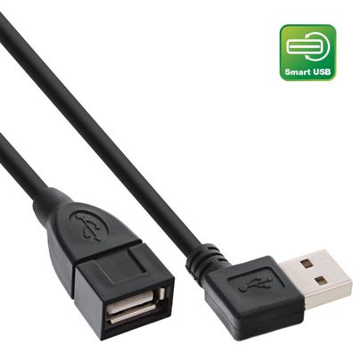 InLine® Smart USB 2.0 Verlängerung gewinkelt, Stecker / Buchse, Typ A, schwarz,