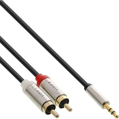InLine® Slim Audio Kabel Klinke 3,5mm ST an 2x Cinch ST, 5m, schwarz