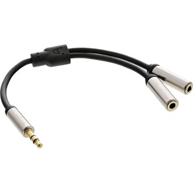 InLine® Slim Audio Y-Kabel Klinke 3,5mm ST an 2x Klinke BU, 0,15m, schwarz