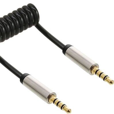InLine® Slim Audio Spiralkabel Klinke 3,5mm ST/ ST, 4-polig, Stereo, 2m, schwarz