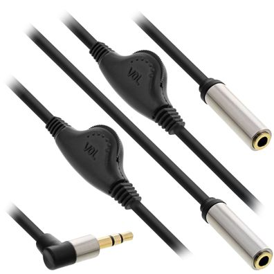 InLine® Slim Audio Y-Kabel Klinke 3,5mm Stecker gewinkelt an 2x Klinke Buchse, m