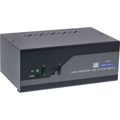 InLine® KVM Desktop Switch, 2-fach, Dual Monitor, Displayport 1.2 + HDMI 2.0, 4K