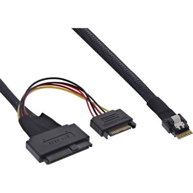 InLine® Slim SAS Kabel, SFF-8654 zu U.2 SFF-8639 + SATA Strom, 24Gb/ s, 1m