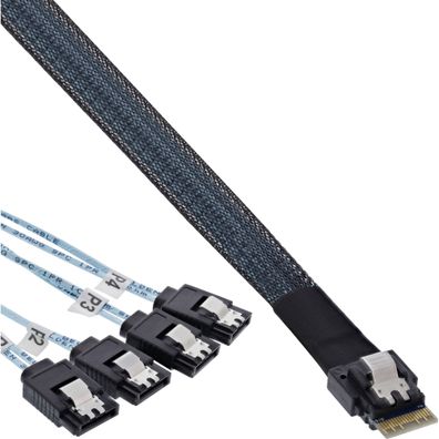 InLine® Slim SAS Kabel, SFF-8654 zu 4x SATA 7-pin, 12Gb/ s, 0,5m