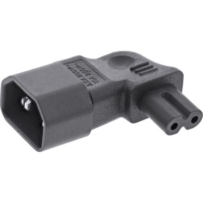 Netzadapter IEC 60320 C14 / C7, links/rechts gewinkelt, 3pol. Kaltgeräte zu 2pol