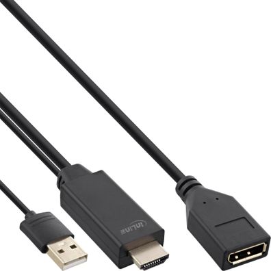 InLine® HDMI ST zu DisplayPort BU Konverter Kabel, 4K, schwarz/ gold, 0,3m