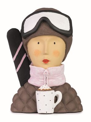Dekofigur Ladykopf "Carla" mit Skiern, Handarbeit, von Baden, Höhe 31cm