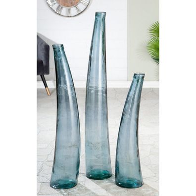 Glas Vase Corno, D20x80cm, blau, von Gilde