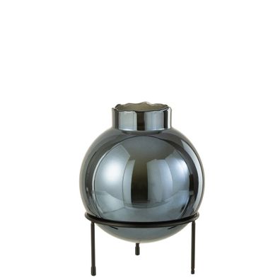 J-Line Vase Kugelglas/ Metall Blau/ Schwarz Groß ? 27,00 cm hoch