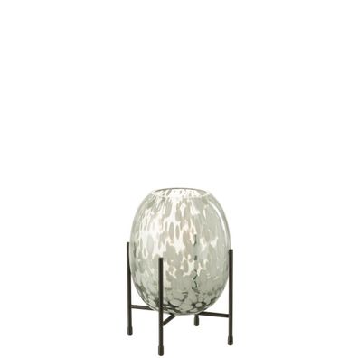J-Line Vase auf Fuß, gesprenkeltes Glas, grau/ weiß, klein ? 22,00 cm hoch