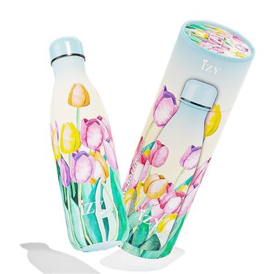 IZY Bottle, Trinkflasche - isoliert, Design "Tulpenfeld", 500ML, in Geschenkbox