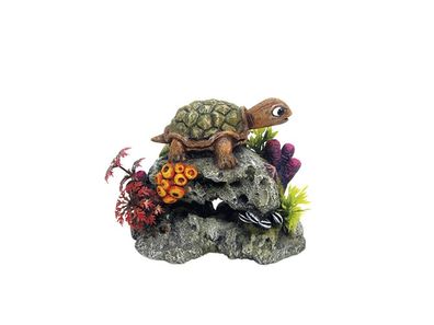 Nobby Aqua Ornaments "SCHILDKRoeTE AUF FELS" mit Pflanzen13,5 x 8,5 x 10,7 cm