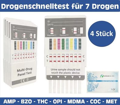 4x Safecare Drogentest Multi-7 | Bestimmung von 7 Drogenarten | Markenqualität