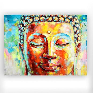 Holz/ Leinen Bild "Buddha" bunt, hochglänzend 90x120cm