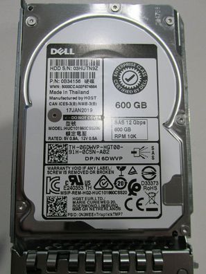 Dell 600 GB Festplatte / HDD 10K, 12 Gbps SAS, 2,5", 06DWVP mit 0DXD9H Caddy