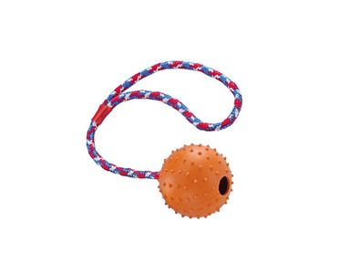 Nobby Vollgummi Ball mit Glocke und Seilfarbig sortiert 7 cm Hund Spielzeug
