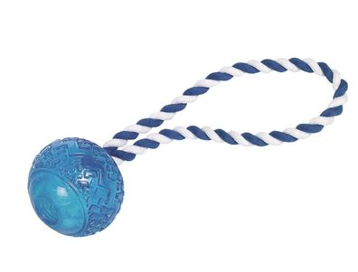 Nobby TPR Ball mit Seilblau 26cm Hund Spielzeug Kauen schwimmt