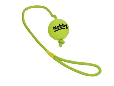 Nobby Tennisball mit WurfschlaufeM 6,5 cm; Seil 70 cm Hund Dog Spielezeug