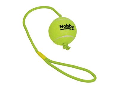 Nobby Tennisball mit Wurfschlaufe L 7,5 cm; Seil 70 cm Ball Hund Dog Spielzeug