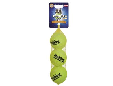 Nobby Tennisball mit Squeaker M 6,5 cm; 3er Netz Hund Dog Spielzeug
