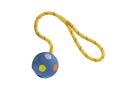 Nobby Vollgummi Ball mit Seilfarbig sortiert 6,5 cm Hund Spielzeug Kauen